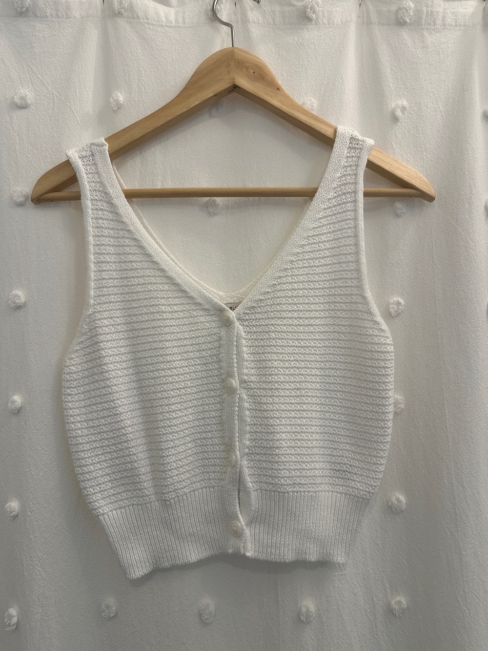 White Knit Button-Front Tank Top